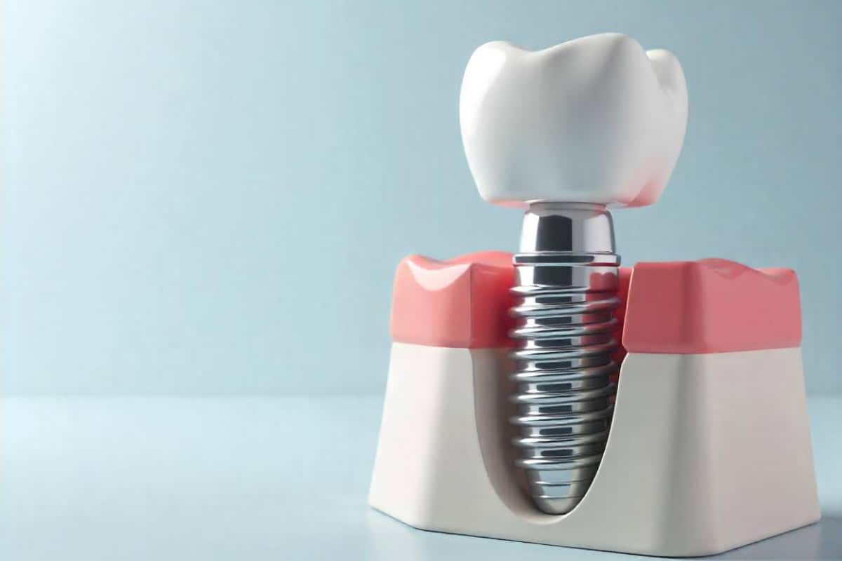 showcasing a detailed dental implant model